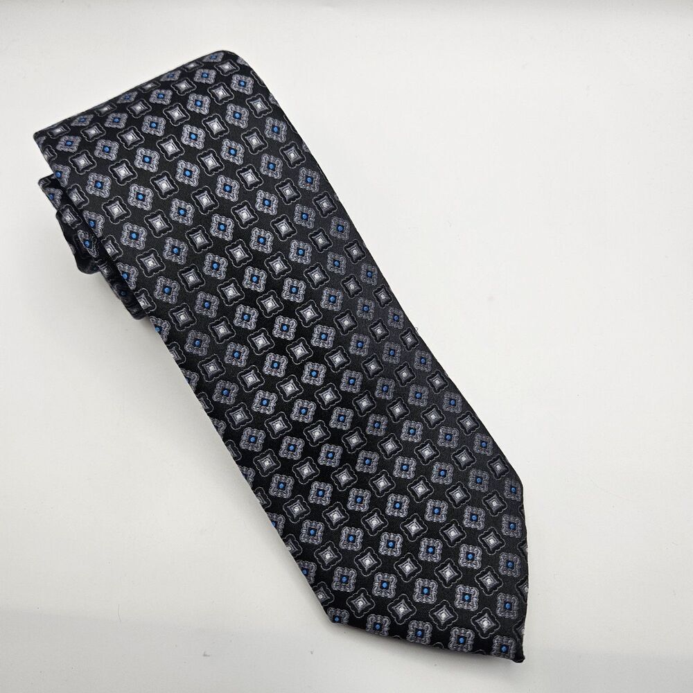 Ted Baker Black Grey Geometric Polka Dot Luxury Silk Tie Party Work 54.75x3.25